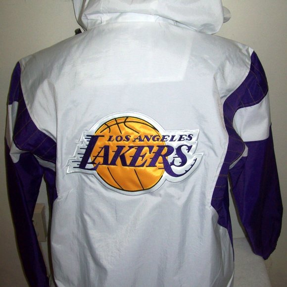 LOS ANGELES LAKERS STARTER Hooded Half Zip Jacket WHITE 2X - Picture 8 of 13